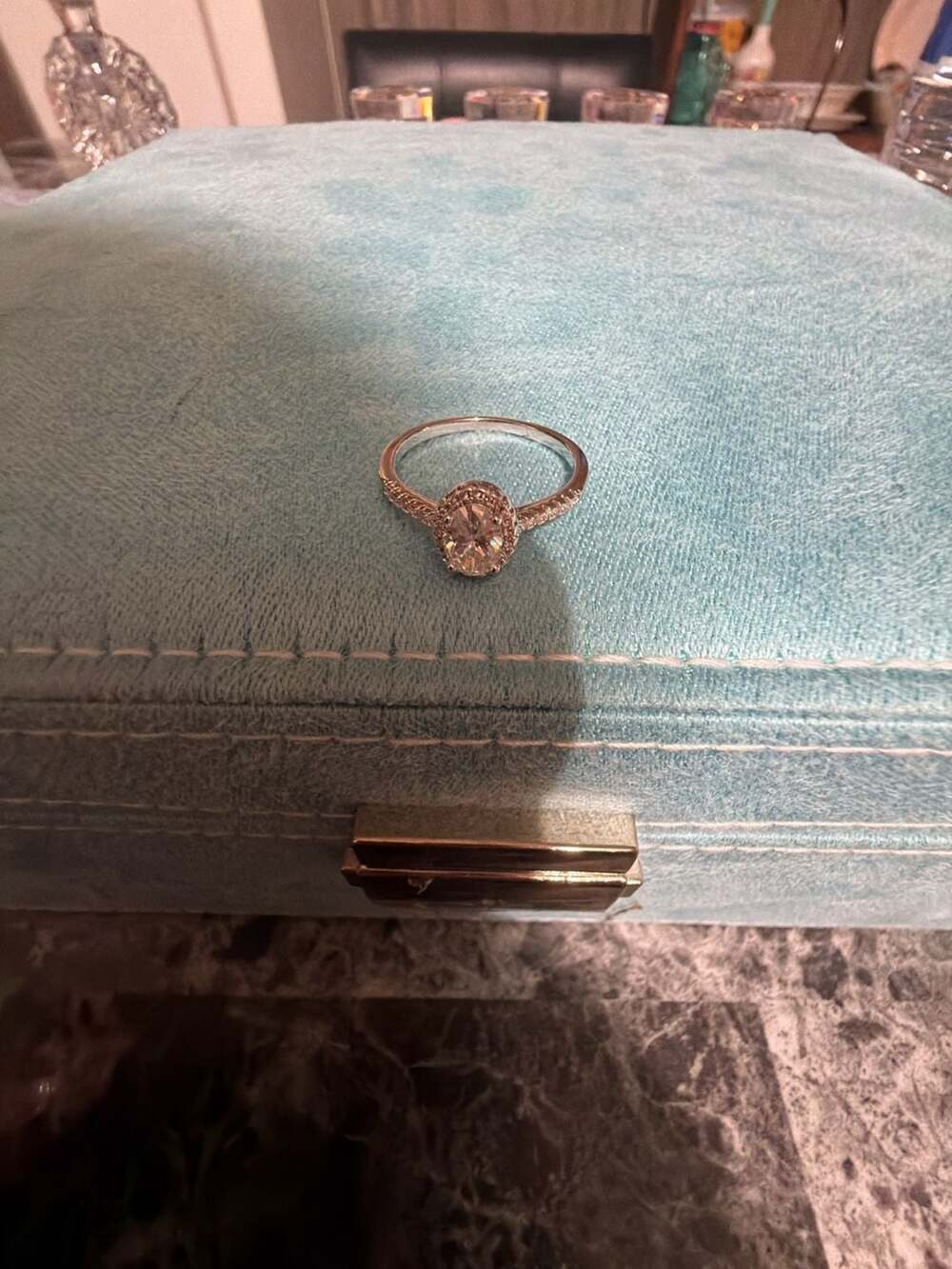Oval Cut Moissanite Ring with Halo Setting and GRA Certification size 9